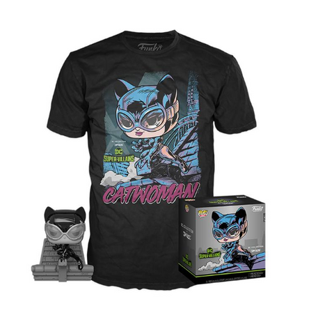 Funko Pop (Jim Lee) Catwoman Black & White Exclusive T-Shirt Bundle